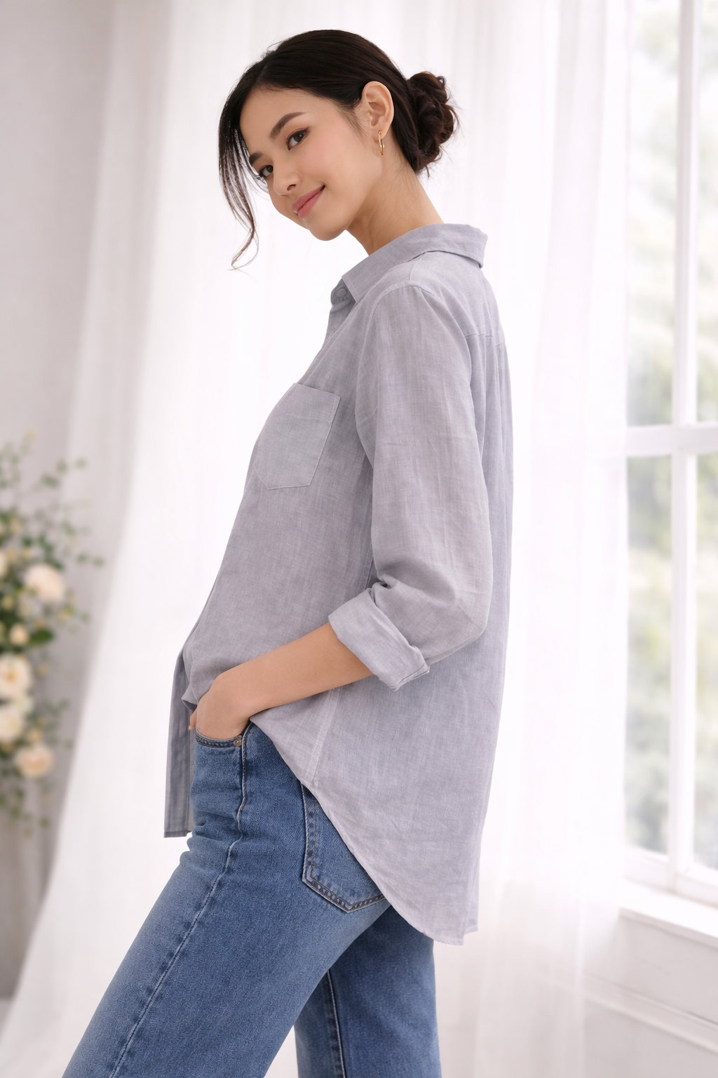 Luna Linen Shirt - Gray
