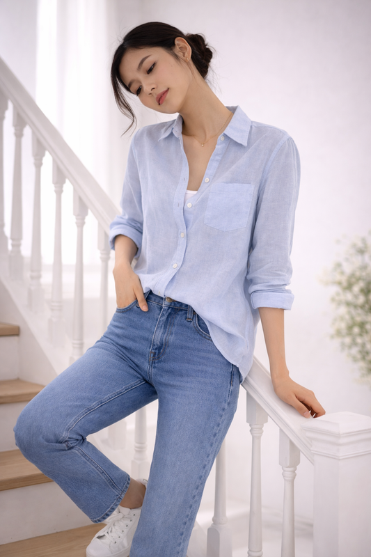 Luna Linen Shirt - Light Blue