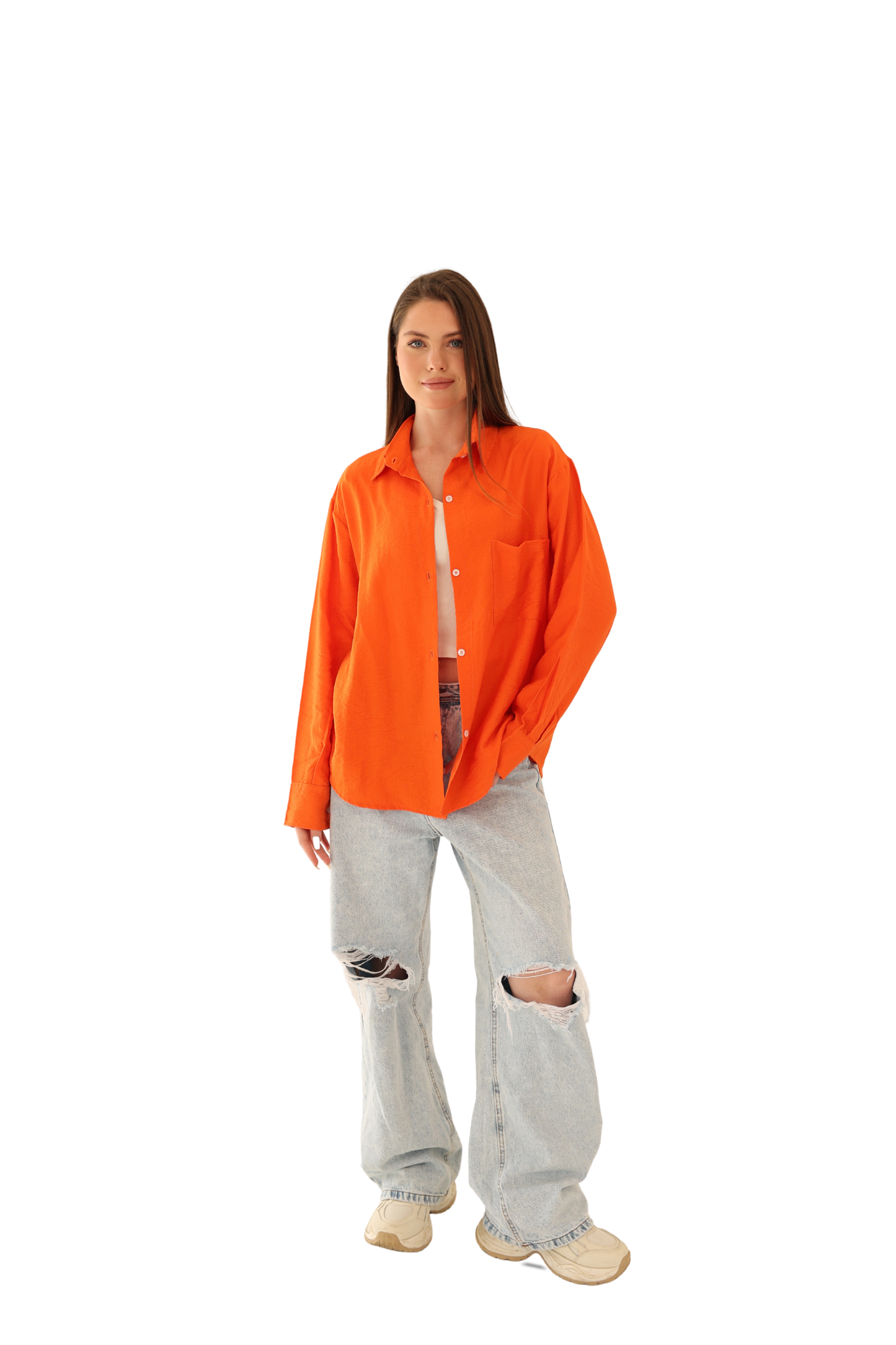 Luna Linen Shirt - Orange