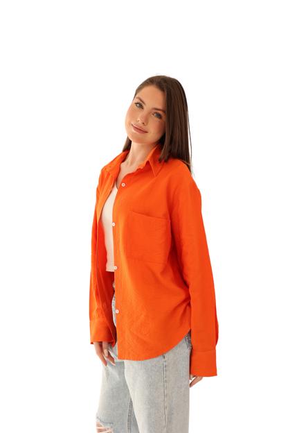 Luna Linen Shirt - Orange