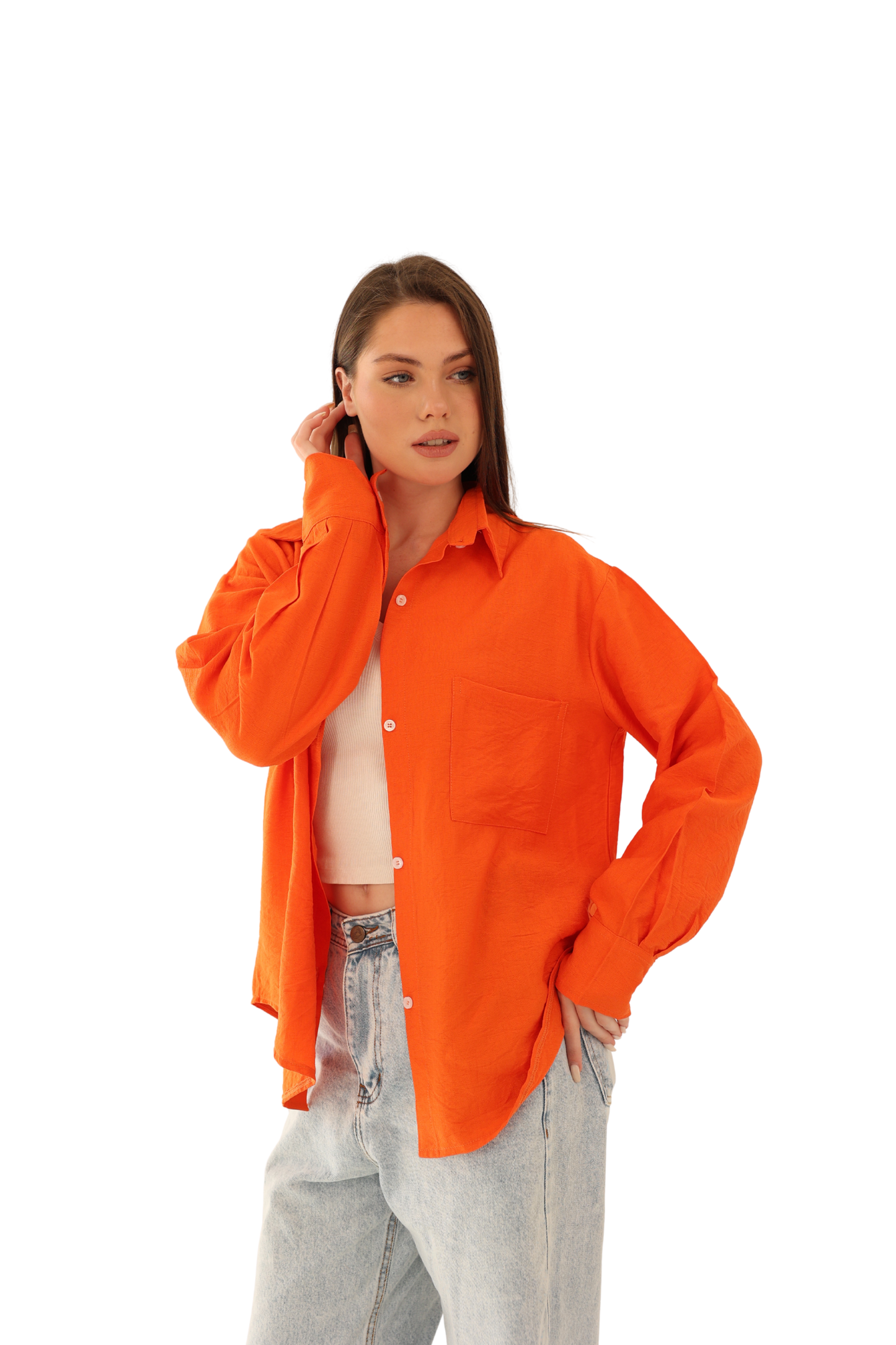 Luna Linen Shirt - Orange