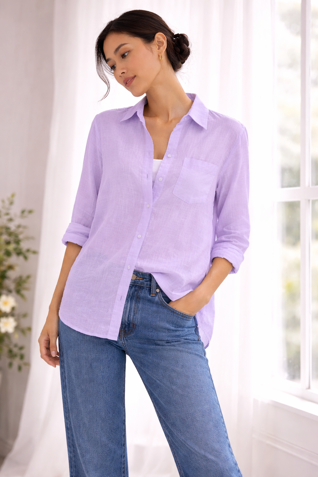 Luna Linen Shirt - Light Purple