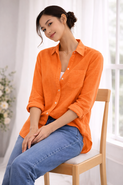 Luna Linen Shirt - Orange