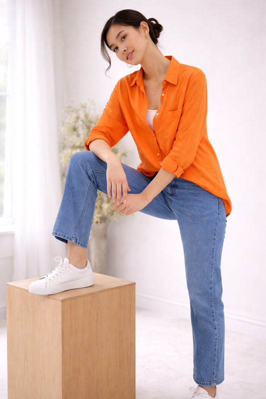 Luna Linen Shirt - Orange