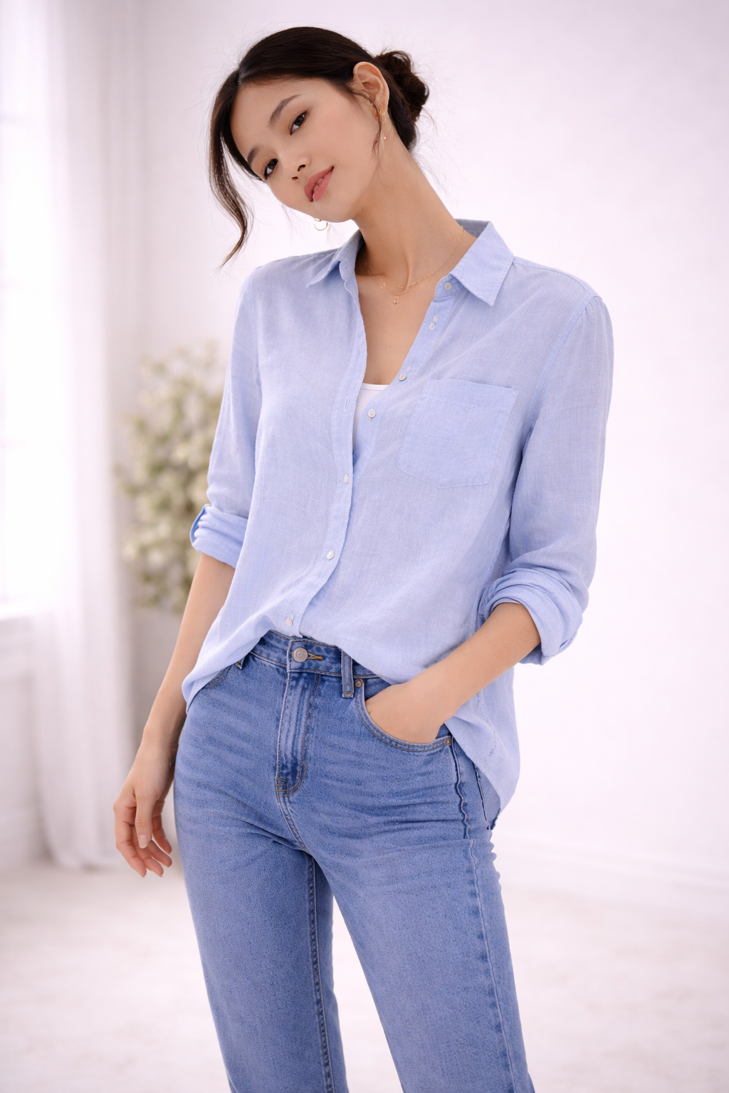 Luna Linen Shirt - Light Blue