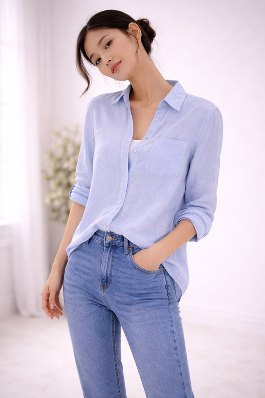 Luna Linen Shirt - Light Blue